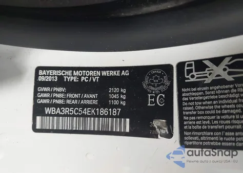 2014 BMW 435I xDrive из США, поврежденный, VIN WBA3R5C54EK186187